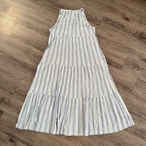 J. Crew Striped Textured Cotton High Neck Midi Dress - Picture 6 of 6